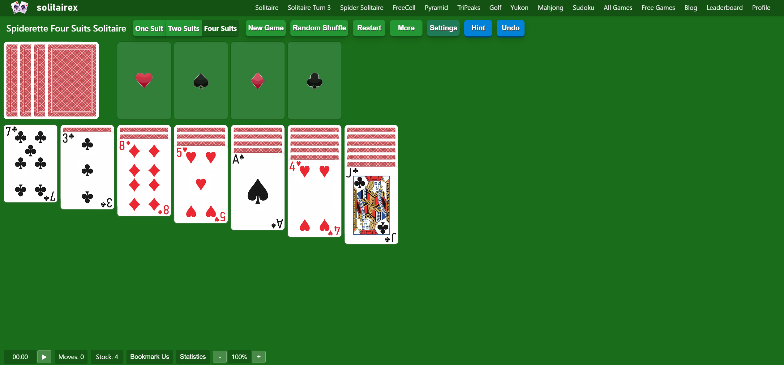 Spiderette Solitaire Four Suits
